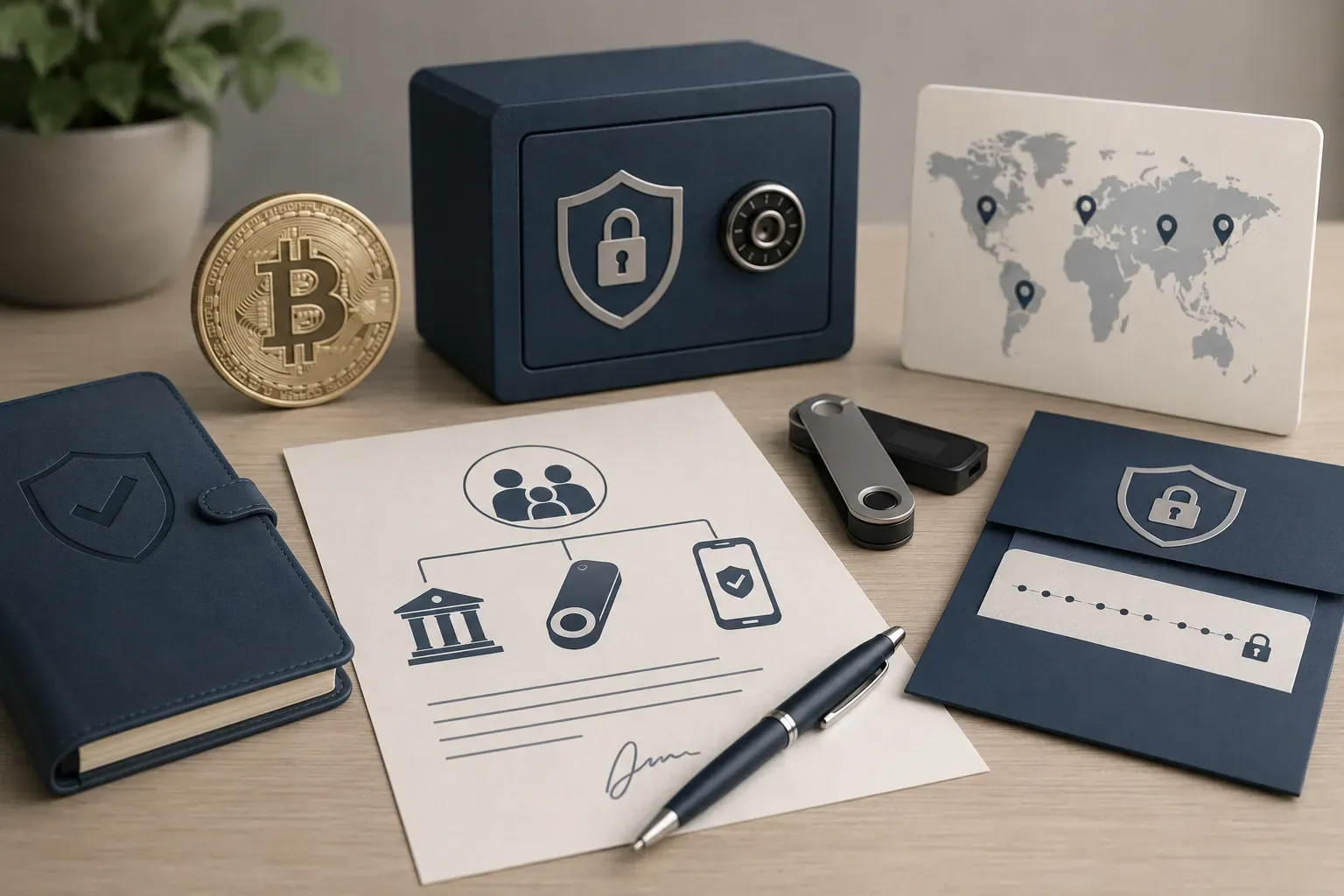 Portfel kryptowalut i klucze prywatne zabezpieczone jako część cyfrowego spadku.